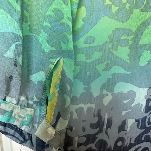 BCX Size Large Blue Green and Yellow Blouse - Picture 6 of 7